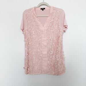 Badgley Mischka Floral Short Sleeve Top Pink Size L Romantic Coquette Balletcore